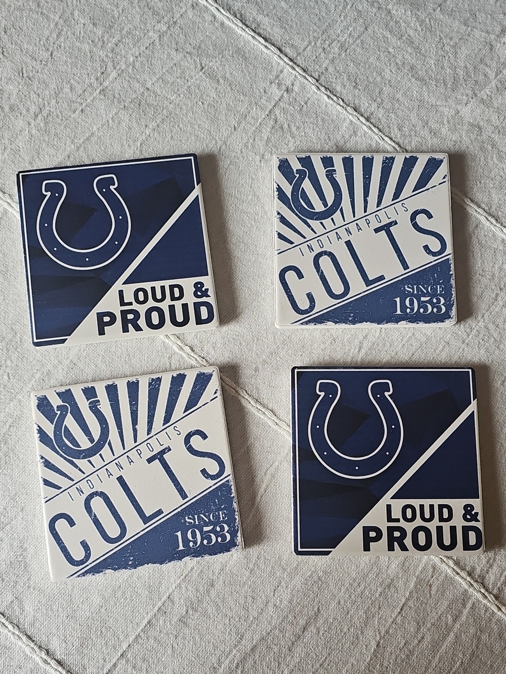 NFL Indianapolis Colts Navy and White Coaster Set